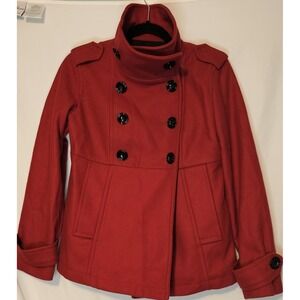 Gap Jacket Womens Red Wool Heavy Lined Button Double Breasted PeaCoat XS